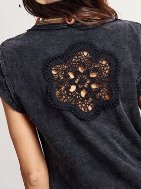 BellanBlue Black Crochet-Back Short Sleeve Tee